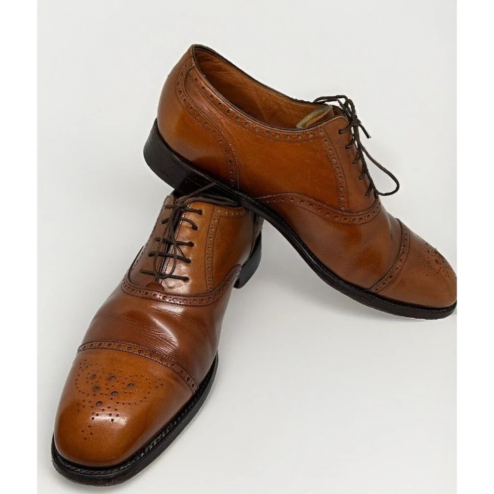 Barker tan leather derby brogue lace up shoes mens size 9.5 made in England